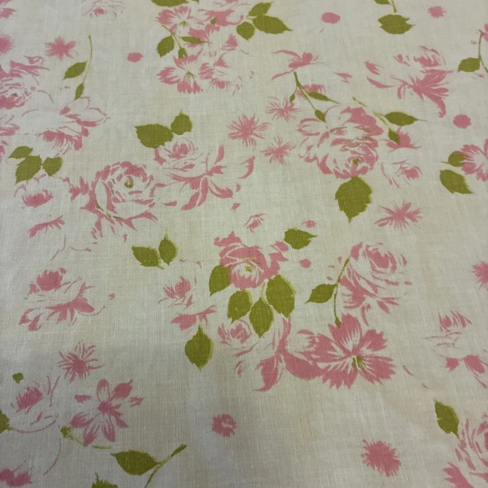 VTG Fitted Sheet Full Size Percale Cotton Blend Pink Green Floral On White